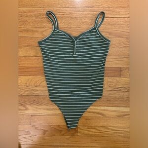 No Boundaries Bodysuit Junior’s XL (15-17) Green Striped Top Snap Closure
